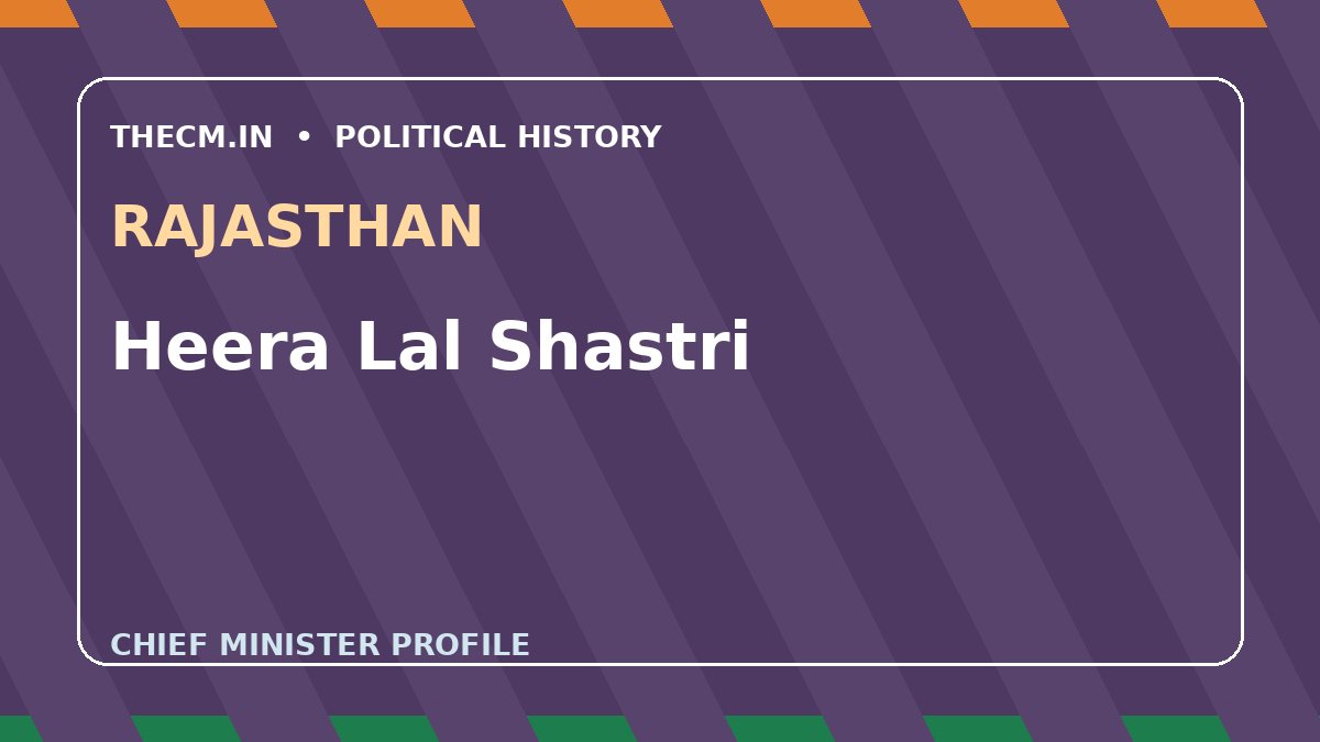 Heera Lal Shastri – Chief Minister profile of Rajasthan